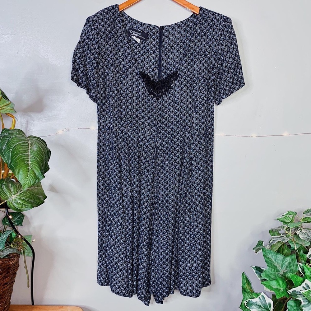 90s Vintage Dawn Joy Fashions Black and White Floral Lace Comfy Romper